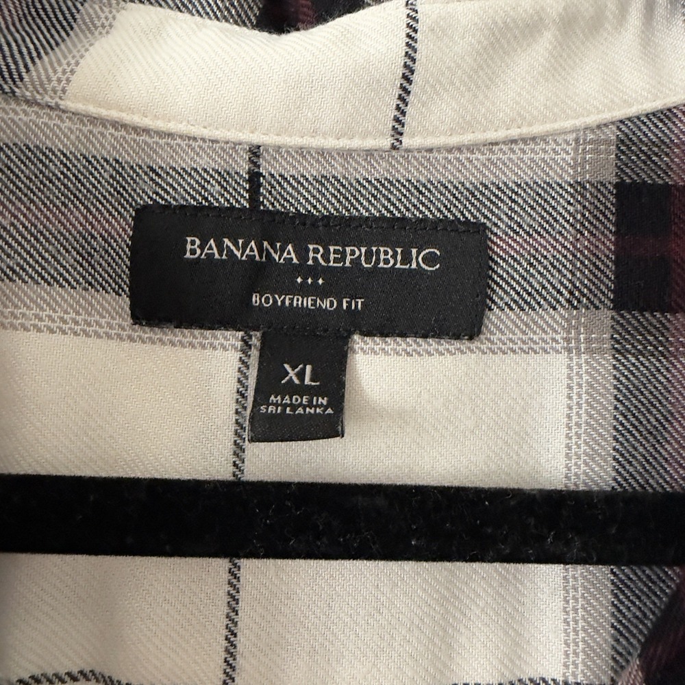 Banana Republic Shirt Top Boyfriend Fit Button Plaid Long Sleeve Black Off White - Picture 5 of 5